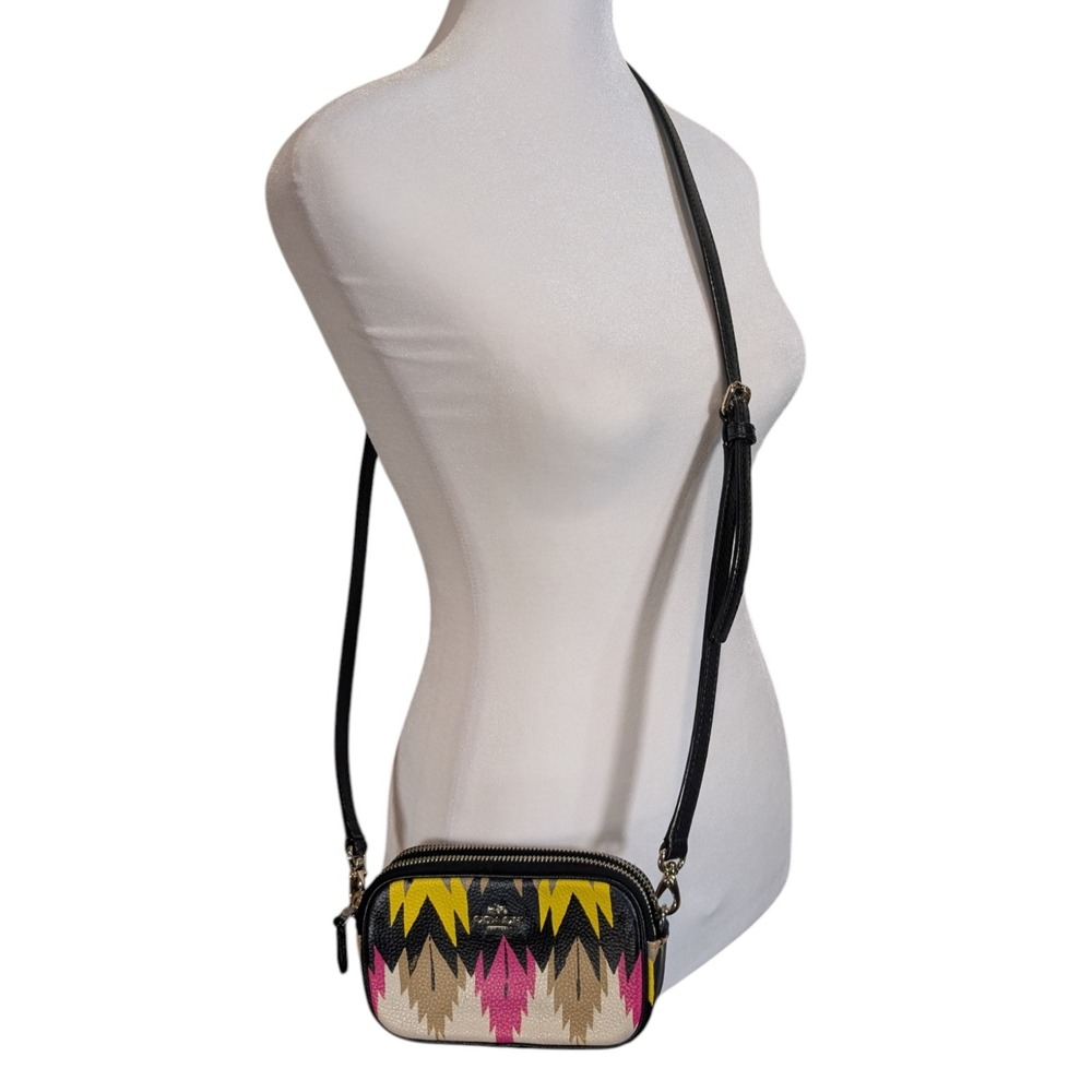 Coach 53198 Hawk Feather Double Zip Crossbody Bag Multi Color Leather Messenger